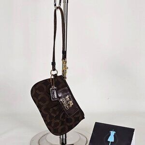 Coach Women's Brown Monogram Canvas & Leather Wristlet Clutch 135